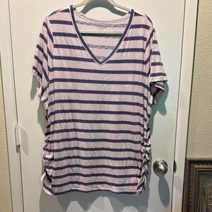 Lane Bryant Pink, blue and White Striped V-Neck Top